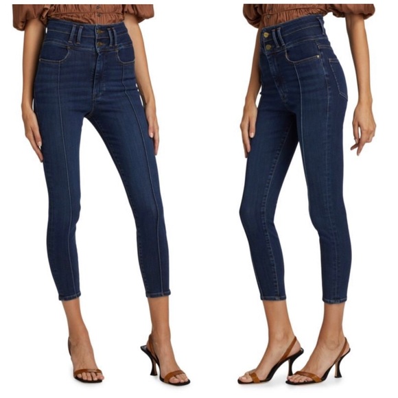 NWT Frame Le Catroux Blue Front Seam Double Button Cigarette Jeans - Picture 1 of 9